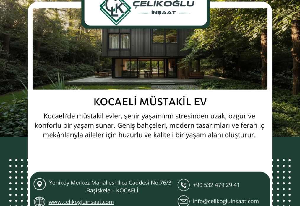 Kocaeli Müstakil Ev Projeleri ile Konforlu ve Özgür Yaşam